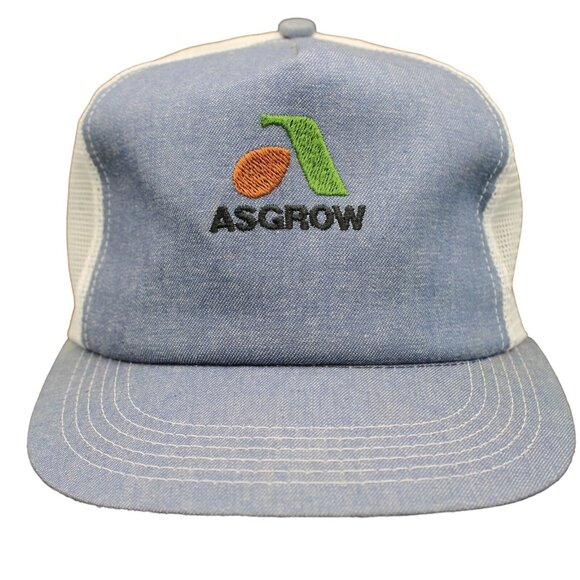 ASGROW Seed Mesh Trucker Snapback Hat Cap Vintage Lt Blue Denim Style K-Products - Picture 1 of 8
